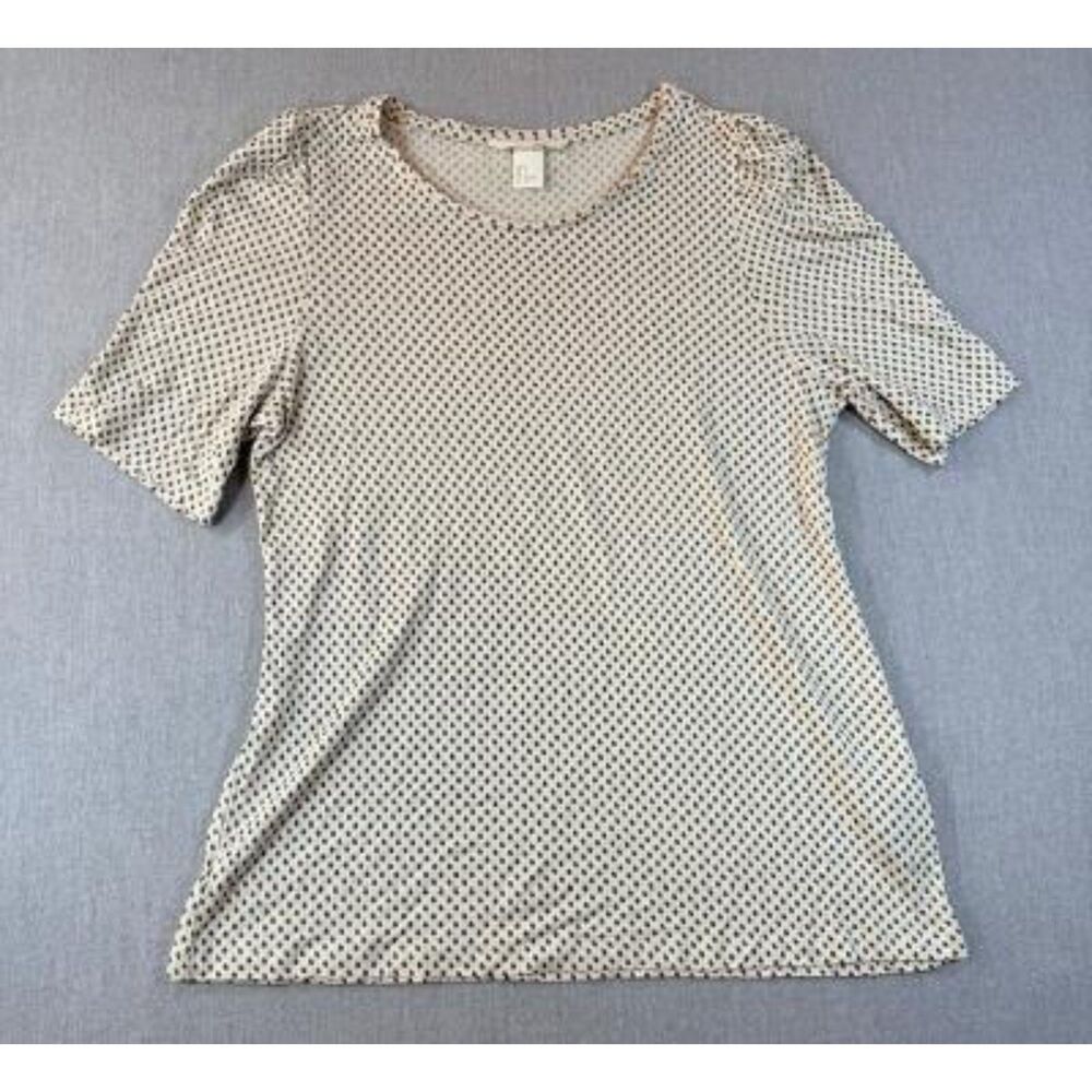 H&M Top Women Small Cream Black Geometric Ditsy Print Short Sleeve Puff Shoulder